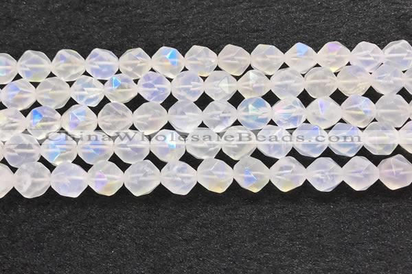 CMS1873 15.5 inches 10mm faceted nuggets AB-color white moonstone beads