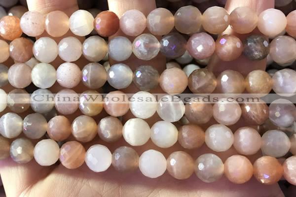 CMS1892 15.5 inches 8mm faceted round rainbow moonstone beads