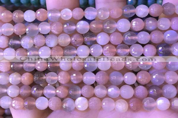 CMS1954 15.5 inches 6mm faceted round rainbow moonstone beads