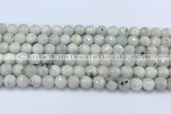 CMS2141 15 inches 8mm faceted round white moonstone beads