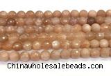 CMS2259 15 inches 8mm faceted round orange moonstone beads