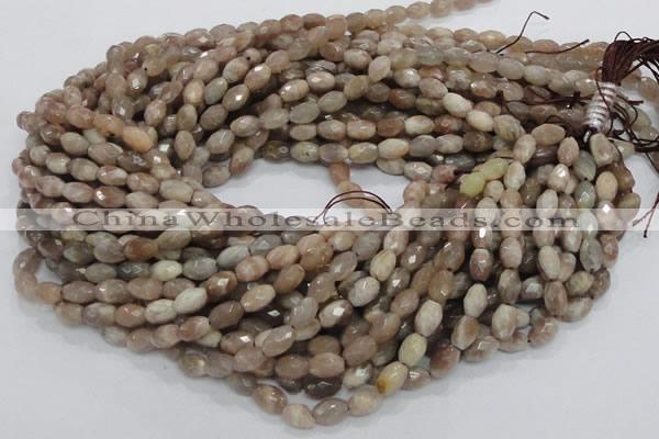 CMS70 15.5 inches 6*10mm faceted rice moonstone gemstone beads