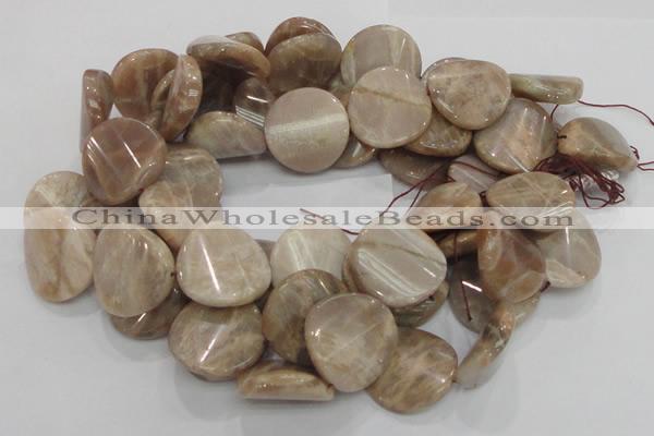 CMS80 15.5 inches 28mm twisted coin moonstone gemstone beads