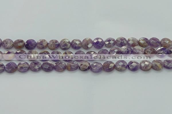 CNA1045 15.5 inches 12mm faceted coin dogtooth amethyst beads