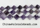 CNA1188 15.5 inches 15*15mm twisted diamond amethyst beads