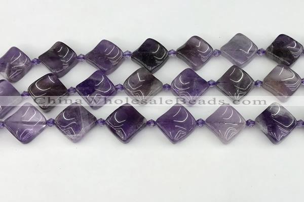 CNA1188 15.5 inches 15*15mm twisted diamond amethyst beads