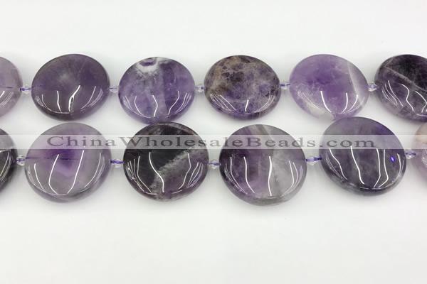 CNA1196 15.5 inches 40mm flat round amethyst beads wholesale