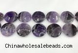 CNA1212 15.5 inches 40mm faceted coin amethyst gemstone beads