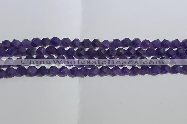CNA766 15.5 inches 6mm faceted nuggets matte amethyst beads