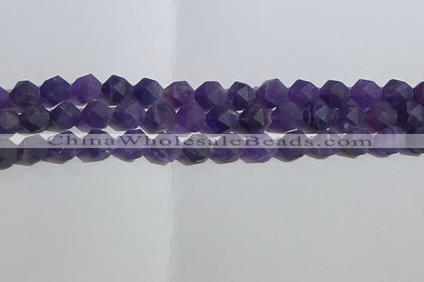 CNA769 15.5 inches 12mm faceted nuggets matte amethyst beads