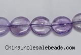 CNA820 15.5 inches 10mm flat round natural light amethyst beads