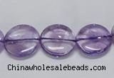CNA822 15.5 inches 14mm flat round natural light amethyst beads