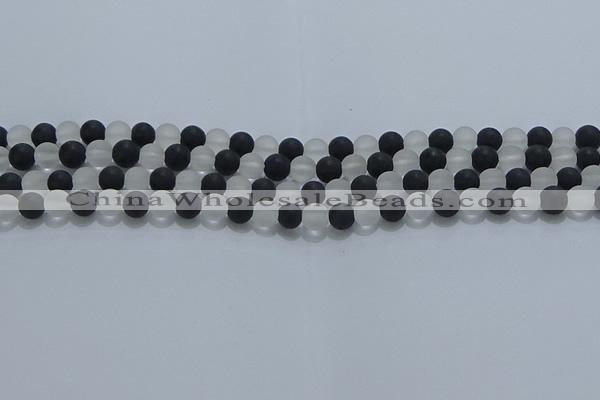 CNC110 15.5 inches 4mm round matte white crystal & black agate beads