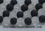 CNC111 15.5 inches 6mm round matte white crystal & black agate beads