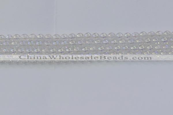 CNC561 15.5 inches 6mm round plated crackle white crystal beads