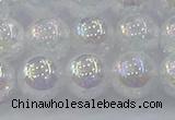 CNC564 15.5 inches 12mm round plated crackle white crystal beads