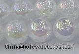 CNC566 15.5 inches 16mm round plated crackle white crystal beads