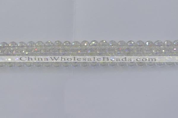 CNC600 15.5 inches 4mm faceted round plated natural white crystal beads