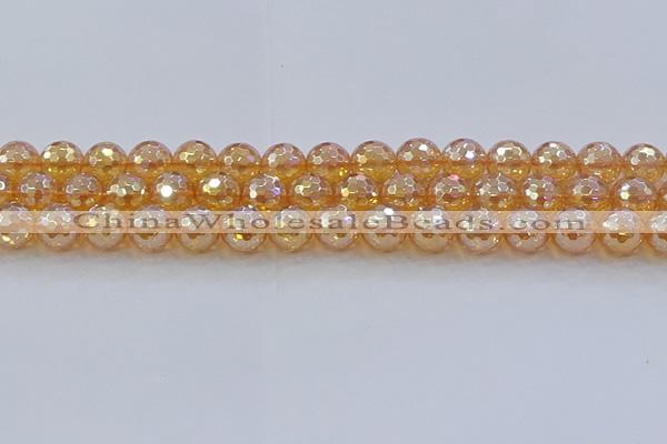 CNC617 15.5 inches 12mm faceted round plated natural white crystal beads