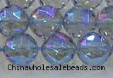 CNC661 15.5 inches 14mm faceted round plated natural white crystal beads