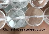 CNC745 15.5 inches 10mm faceted coin white crystal beads