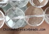 CNC746 15.5 inches 12mm faceted coin white crystal beads