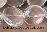 CNC747 15.5 inches 14mm faceted coin white crystal beads