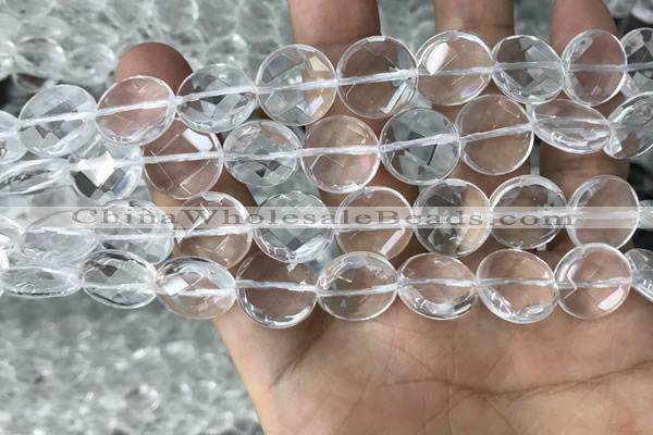 CNC747 15.5 inches 14mm faceted coin white crystal beads
