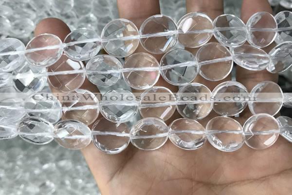 CNC748 15.5 inches 16mm faceted coin white crystal beads
