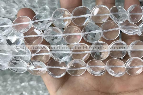 CNC749 15.5 inches 18mm faceted coin white crystal beads