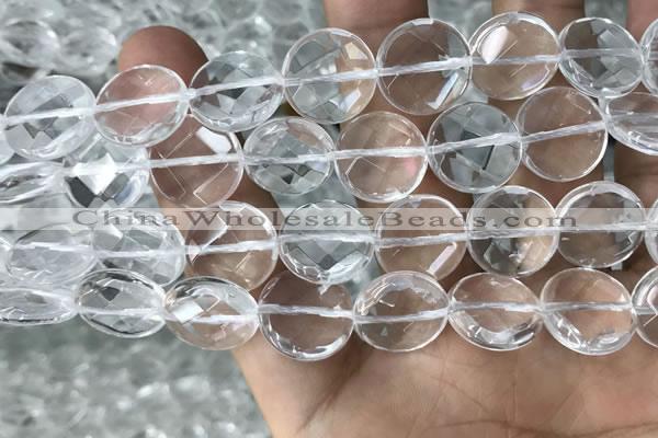 CNC750 15.5 inches 20mm faceted coin white crystal beads
