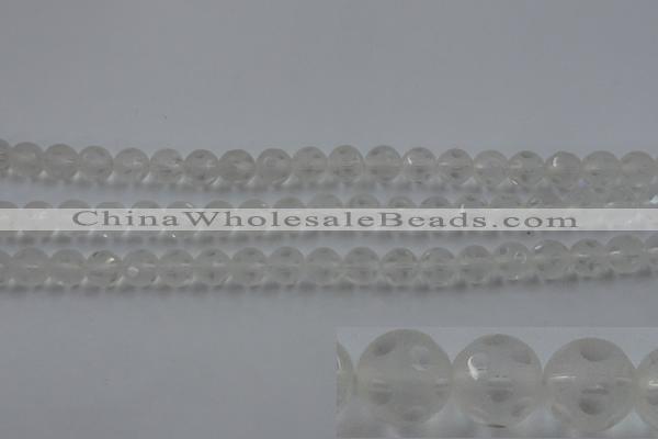 CNC82 15.5 inches 8mm carved round matte white crystal beads