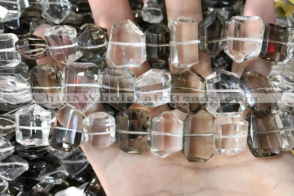 CNC832 12*16mm - 15*20mm freefrom white crystal & smoky quartz beads