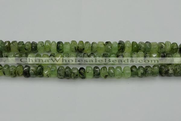 CNG1179 15.5 inches 6*14mm - 8*14mm nuggets green rutilated quartz beads