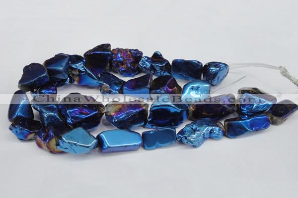 CNG1324 15.5 inches 15*30mm – 25*35mm nuggets plated quartz beads