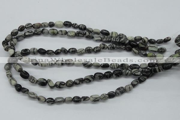 CNG211 15.5 inches 6*8mm nuggets black water jasper beads