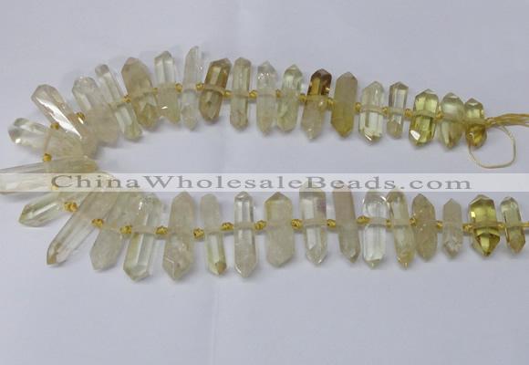 CNG2150 15.5 inches 8*25mm - 10*40mm faceted nuggets lemon quartz beads