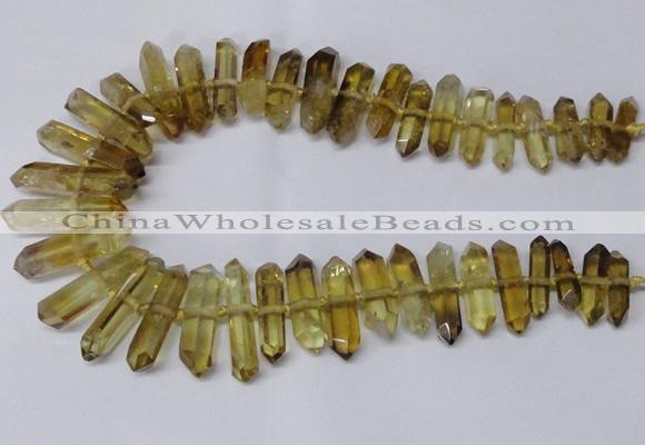 CNG2153 15.5 inches 8*25mm - 10*40mm faceted nuggets lemon quartz beads