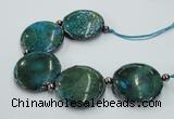 CNG2194 7.5 inches 35mm flat round agate beads with brass setting