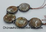 CNG2304 7.5 inches 35mm flat round agate beads with brass setting