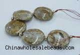 CNG2305 7.5 inches 35mm flat round agate beads with brass setting