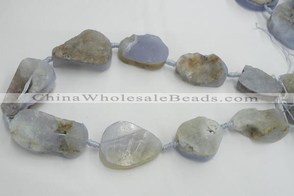 CNG243 18*28mm - 28*45mm faceted nuggets blue chalcedony beads