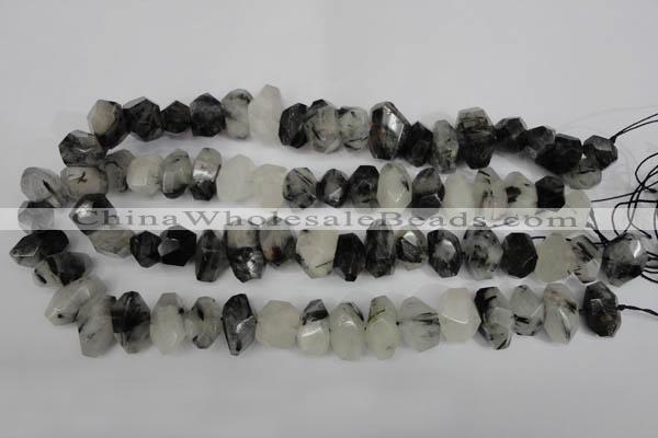 CNG2716 10*14mm - 13*18mm faceted nuggets black rutilated quartz beads