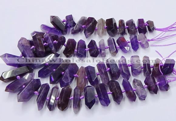CNG3202 15.5 inches 10*25mm - 12*45mm faceted nuggets amethyst beads