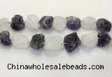 CNG3571 18*20mm - 25*30mm nuggets rough white crystal & amethyst beads