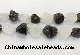 CNG3572 18*20mm - 25*30mm nuggets rough white crystal & smoky quartz beads