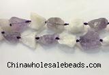 CNG3573 18*20mm - 25*30mm nuggets rough white crystal & amethyst beads