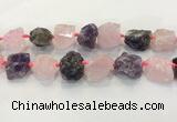 CNG3574 18*20mm - 25*30mm nuggets rough amethyst & rose quartz beads