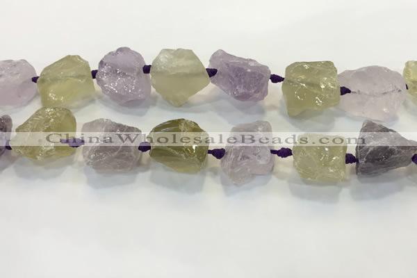 CNG3575 18*20mm - 25*30mm nuggets rough amethyst & lemon quartz beads