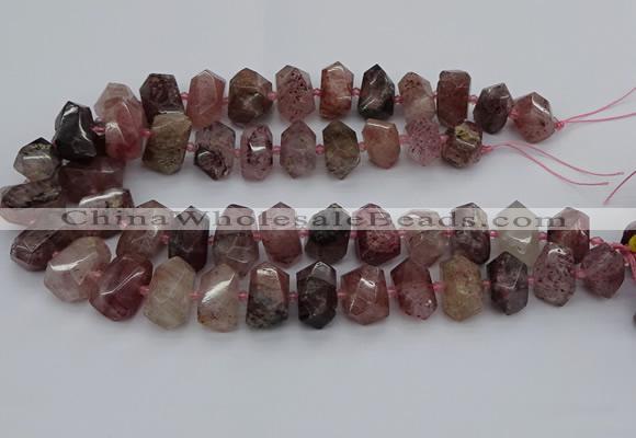 CNG5274 12*16mm - 15*20mm faceted nuggets strawberry quartz beads